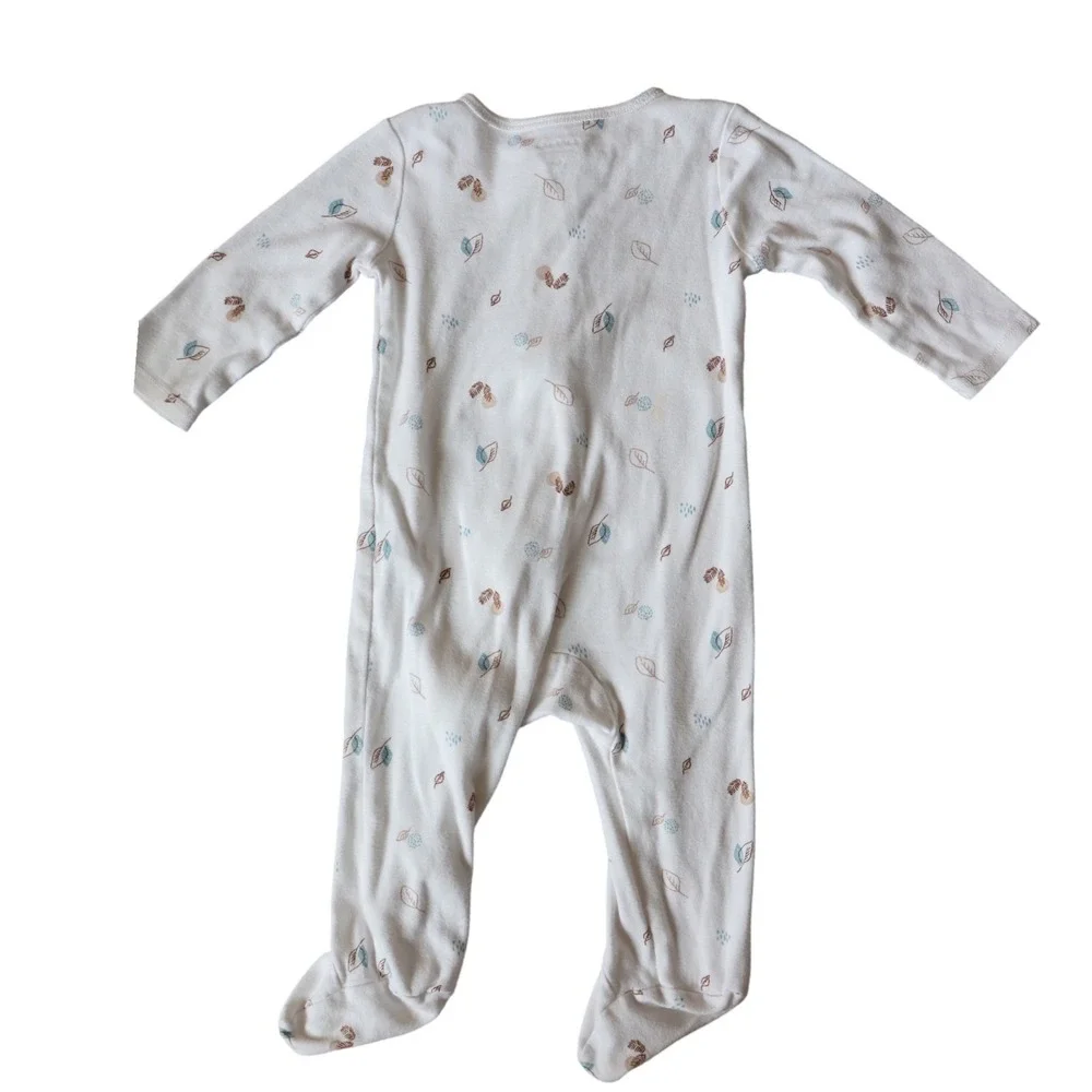Carters Just One You Baby Neutral Leaf Print Footed Sleeper Pajamas 9M White